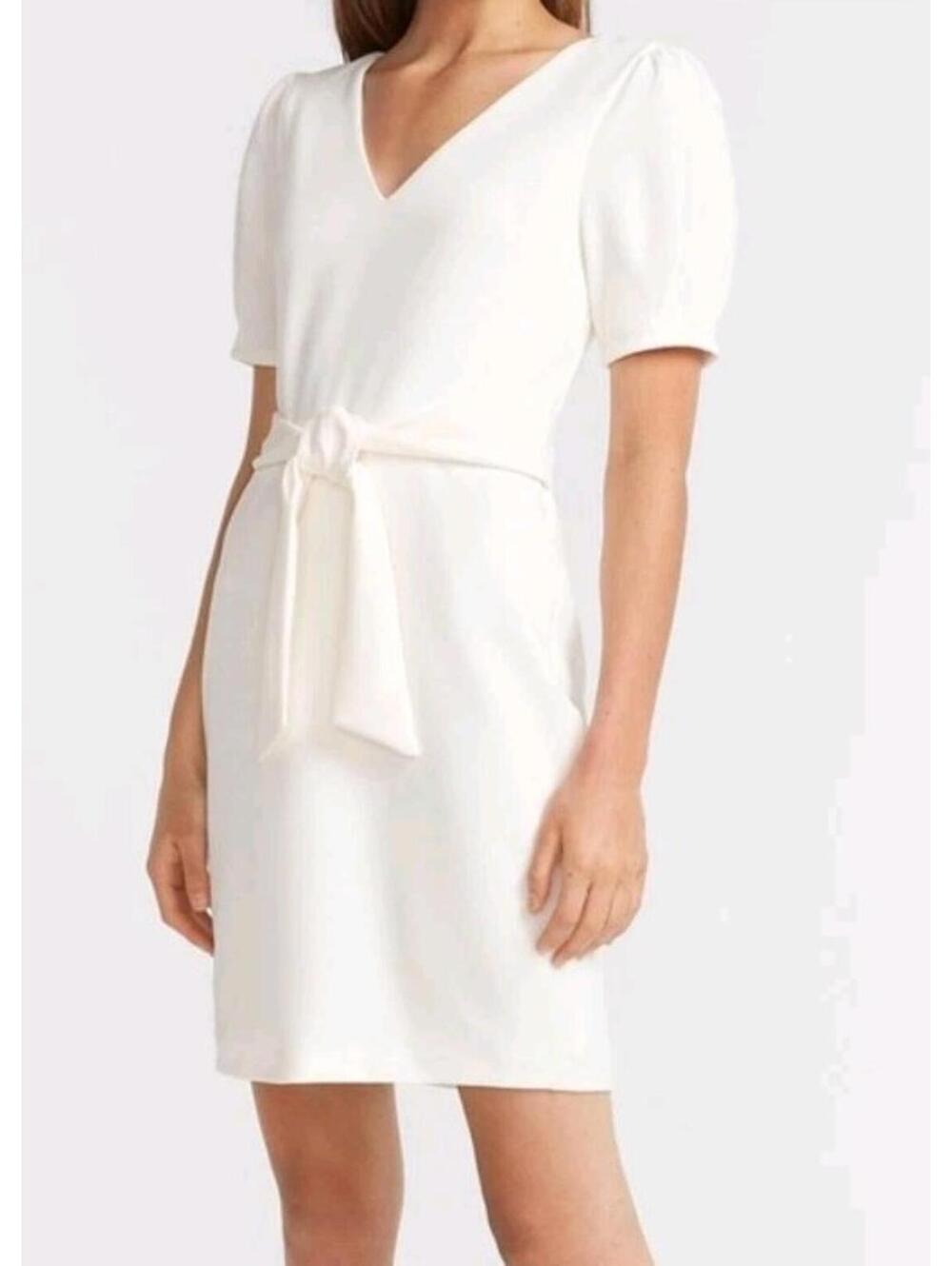 Express Boat Neck Waist Wrap Dress Women Size S Ivory